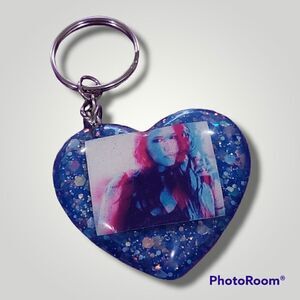 Malia J Blue Glitter Heart Keychain